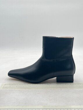 Black Women Square Toe Booties Low Chunky Block Heels Side Zipper Ankle Boots